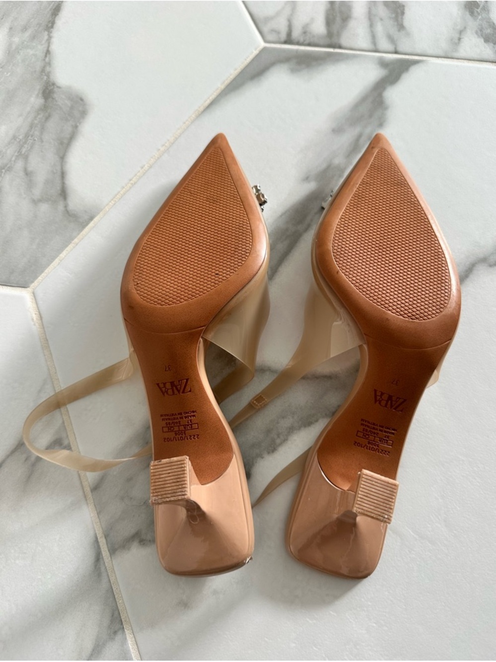 Zara Nude Pointed-Toe Slingback Flats with Crystal Buckle - Picture 7 of 7